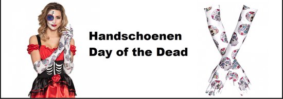 Paar handschoenen Day of the Dead lang wit - Halloween horror griezel thema feest festival fun
