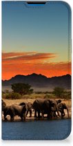 Telefoon Hoesje Geschikt voor iPhone 14 Pro Max Wallet Book Case Olifanten