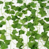 Festivz Klimop - Kunstplanten Voor Binnen - Kunst Hangplant - Set van 12 Slingers inclusief haakjes en tie wraps - Groen