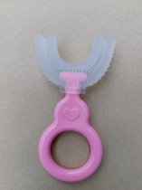 Baby Tandenborstel - Kindertandenborstel - Tandenborstel - Voor Babys - U-Vormig - 360 graden- Siliconen - Kleur Roze - 0-2 Jaar