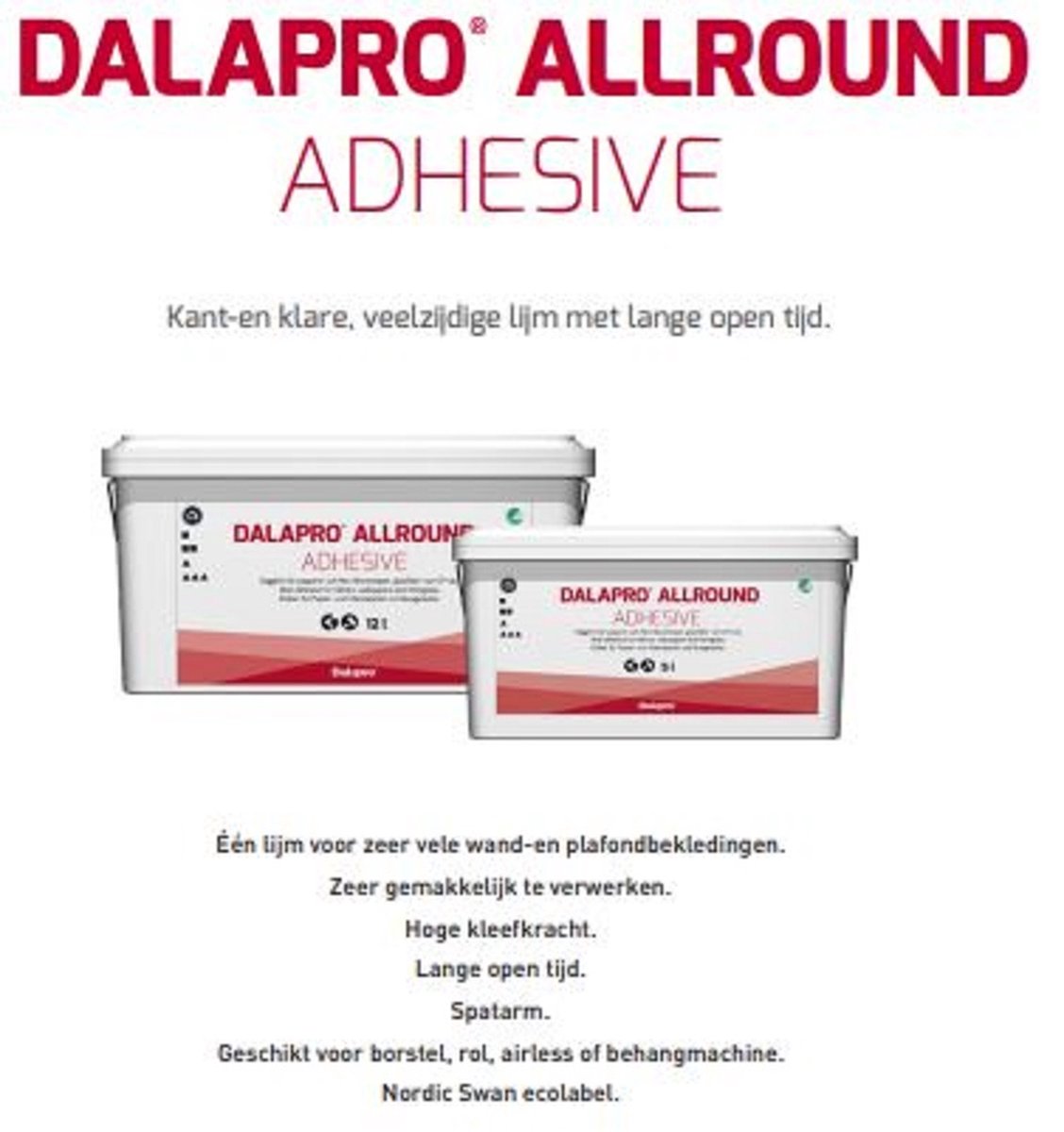 Dalapro Allround Adhesive - Kant en klare veelzijdige wandlijm met lange opentijd - emmer 12 L - Wit