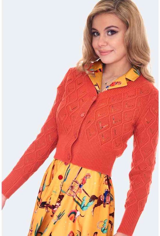 Voodoo Vixen - Rust Chunky Knit Cardigan - L - Oranje