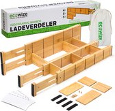 Ecowize Luxe Lade Organizer - Ladeverdeler Verstelbaar 100% Natuurlijk Bamboe - Keuken Organizers - Set van 4 Ladeverdelers, Uitschuifbaar (43cm tot 56cm) - Eenvoudig te Installeren - 100% Natuurlijk Bamboe