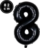 Fienosa Cijfer Ballonnen nummer 8 - Zwart - 82 cm 18 - 28 - 38 - 48 - 58 - 68 - 78 -80 - 88- 98