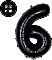 Fienosa Cijfer Ballonnen nummer 6 - Zwart - 82 cm 16 - 26 - 36 - 46 - 56 - 60 - 66 -76 - 86 - 96
