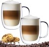 foto van Luxe Latte Macchiato Glazen Met Oor - Dubbelwandige Koffieglazen - Cappuccino Glazen - 400 ML - 2x