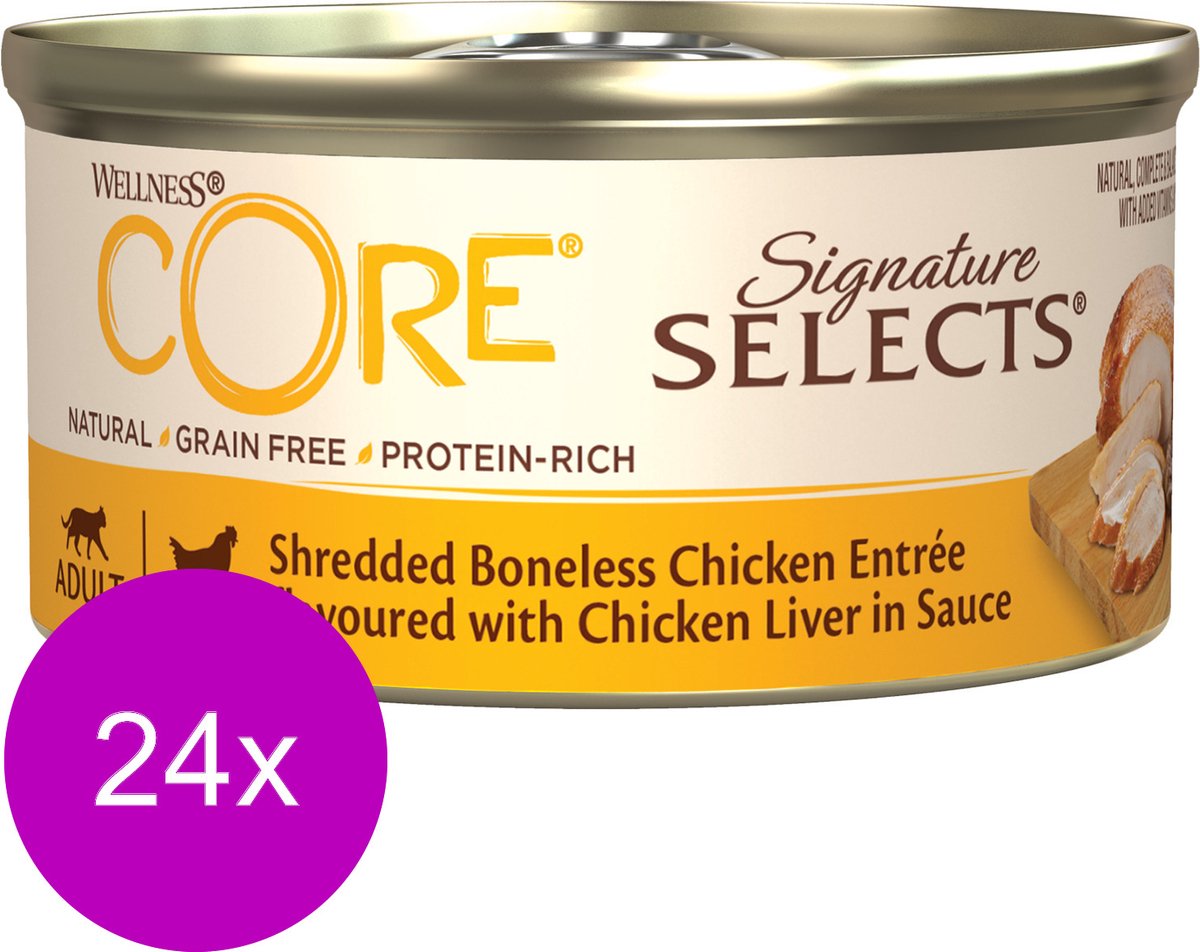 24x Wellness Core Kattenvoer Signature Selects Shredded Kip - Kippenlever 79 gr