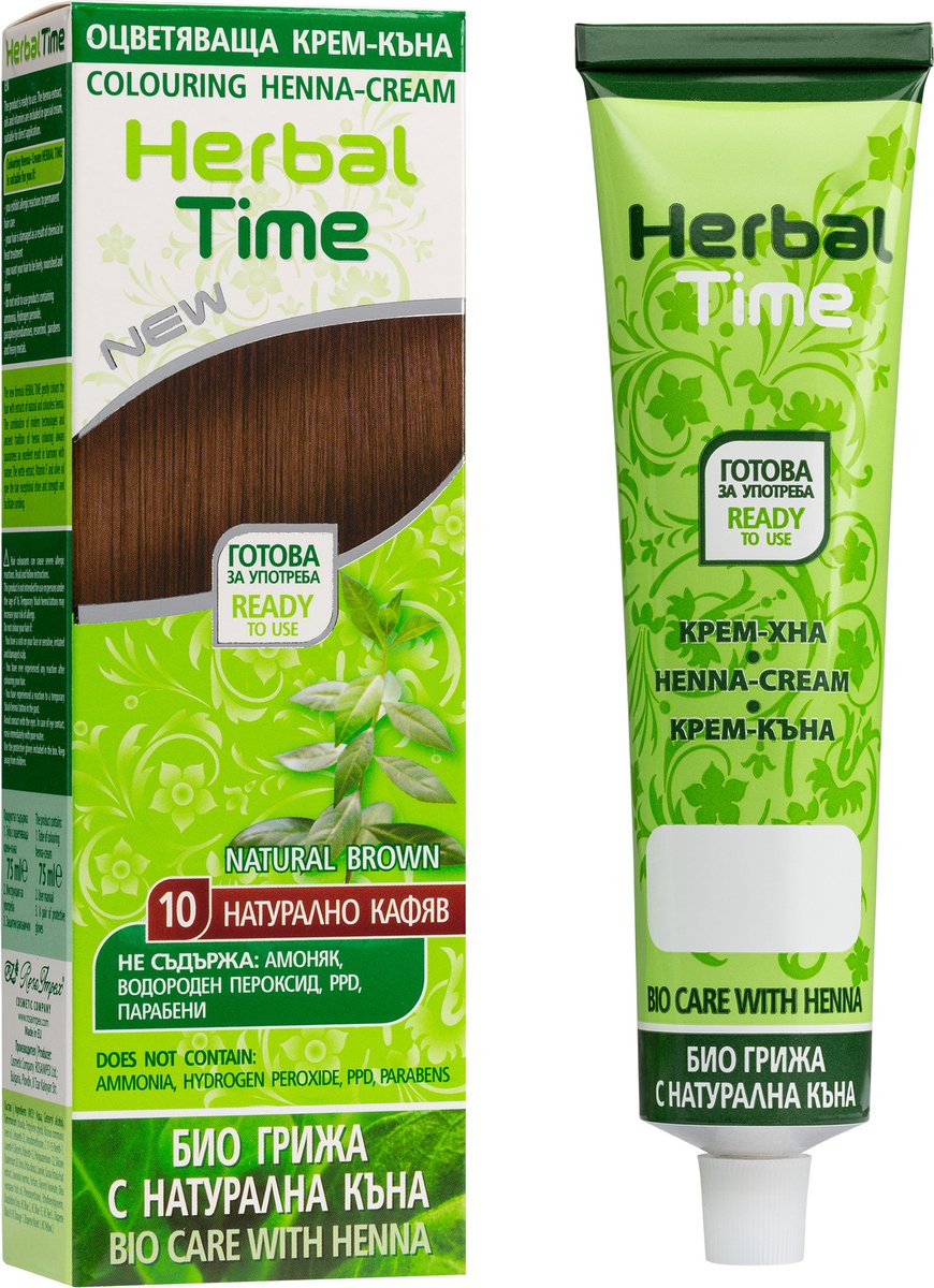 HERBAL TIME Natural Brown #10 - Natuurlijke Henna Haarverf Zonder Ammoniak, PPD, (Waterstof)peroxide - 75ml