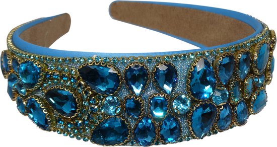 Jessidress® Luxe Haar diadeem met Strass Diademen Dames Haarband Feestelijke Hoofdband - Blauw