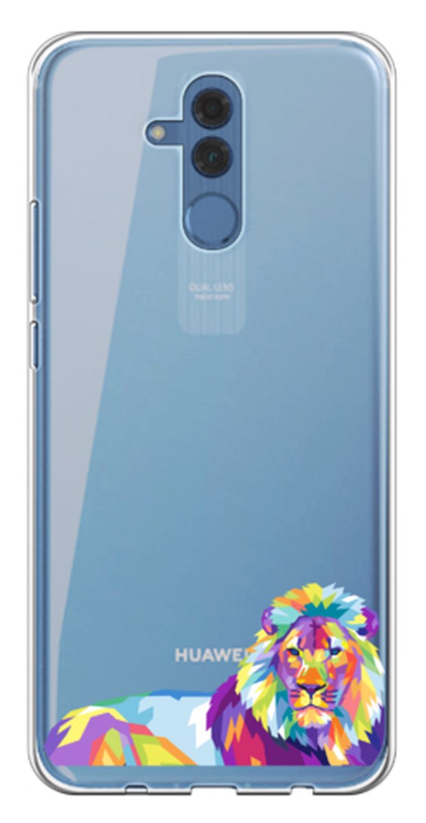 Telefoonhoesje geschikt voor Huawei Mate 20 Lite - Transparant Siliconenhoesje - Flexibel en schokabsorberend - Dierencollectie - King of the Jungle - Lichtblauw