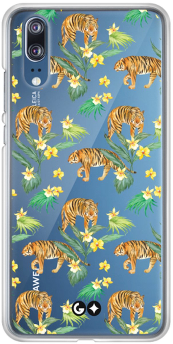 Telefoonhoesje geschikt voor Huawei P20 - Transparant Siliconenhoesje - Flexibel en schokabsorberend - Dierencollectie - Floral Tigers Transparent - Transparant