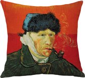 TDR - Sierkussensloop - van katoen en linnen - 45 x 45 cm - Thema: van Gogh , Zelfportret Met Verbonden Oor en pijp 45*45cm