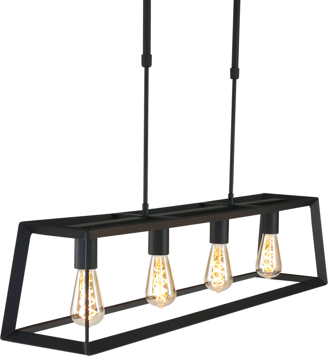 Hanglamp Buckley rechthoekige kooi | 4 lichts | zwart | metaal | 100 x 20 x 22 cm frame |