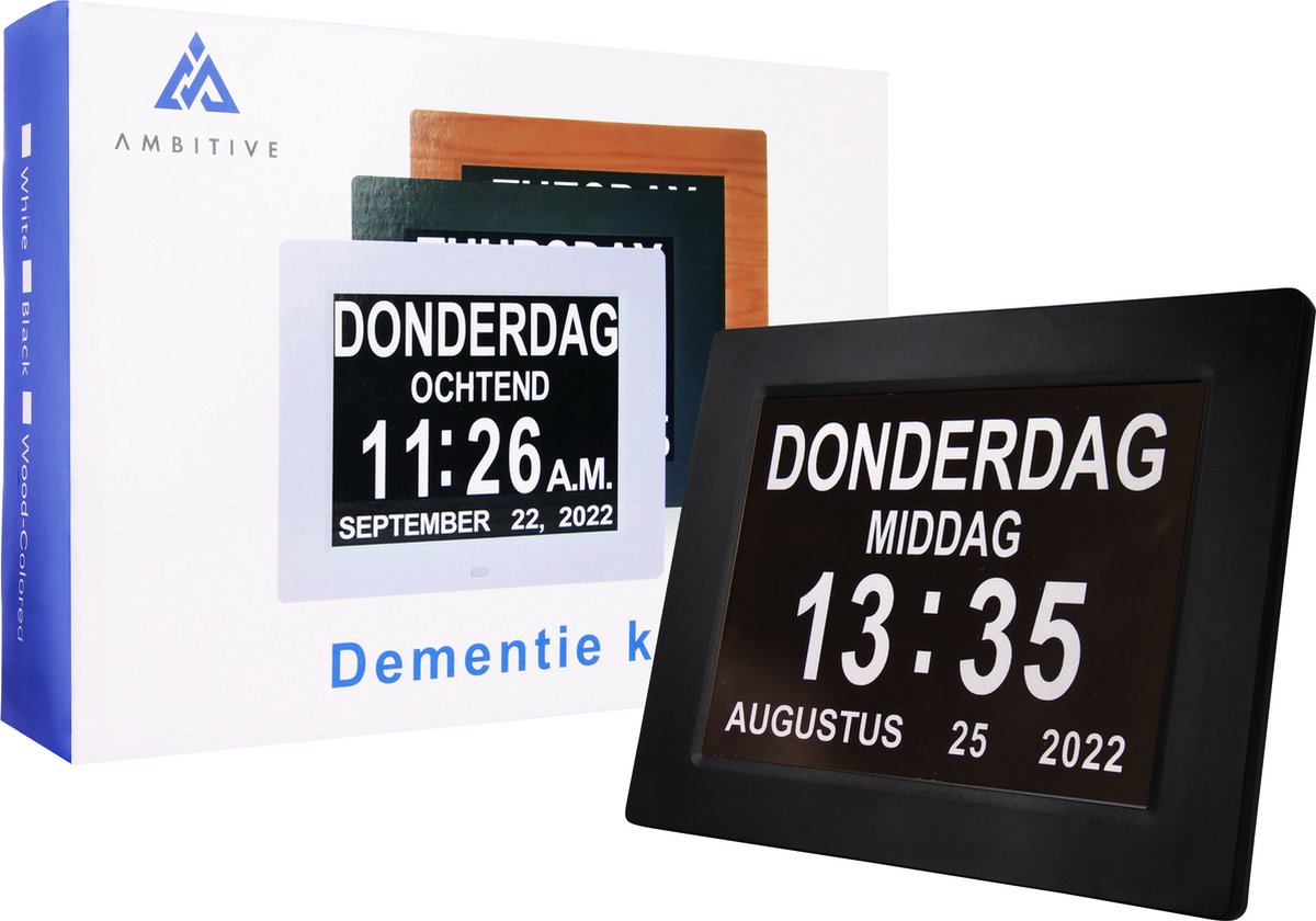 Ambitive Dementieklok - Kalenderklok met Datum en Dag - Medicatie