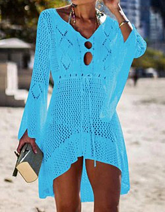 Strandjurkje - Bikini cover up - Gehaakt jurkje - Beach dress - ONE SIZE - Licht Blauw