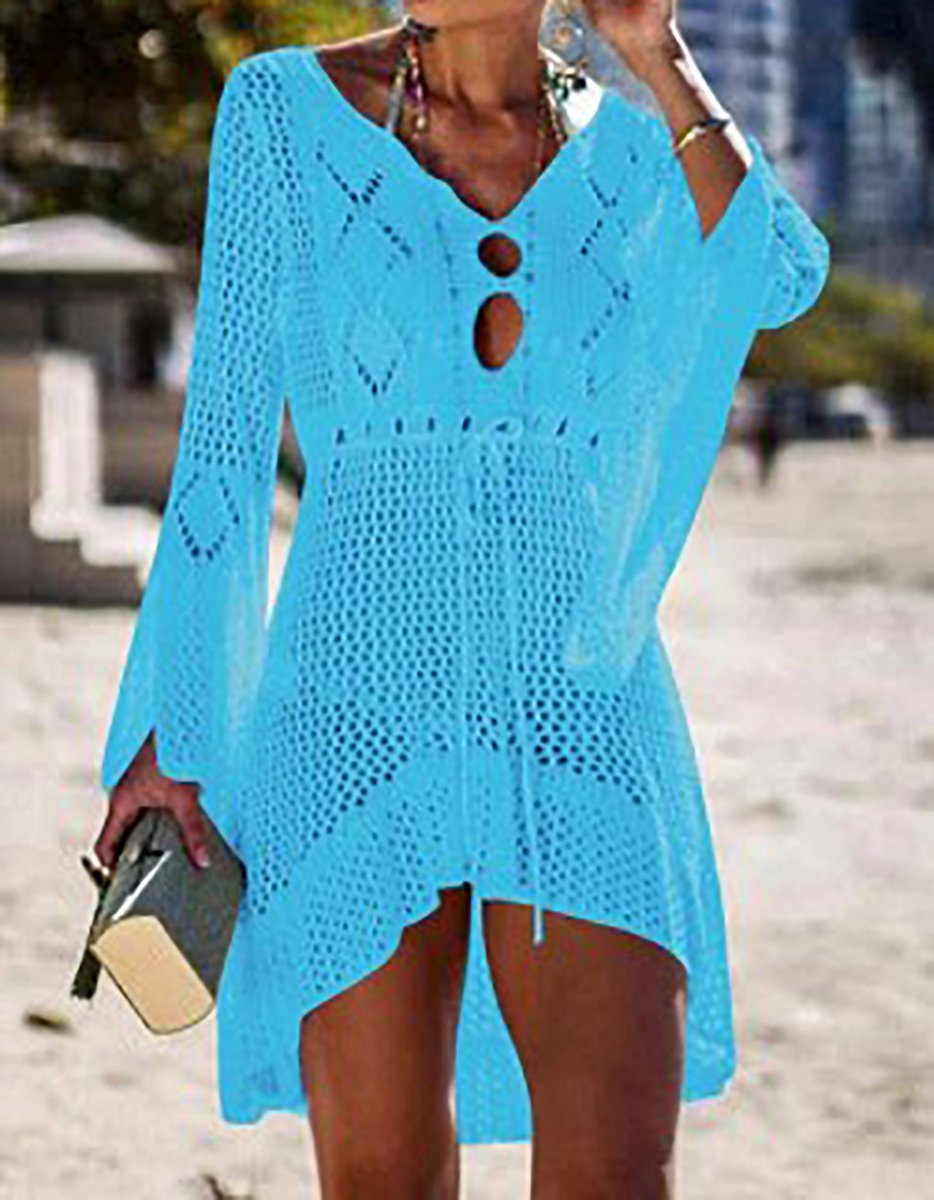 Strandjurkje - Bikini cover up - Gehaakt jurkje - Beach dress - ONE SIZE - Licht Blauw - Merkloos