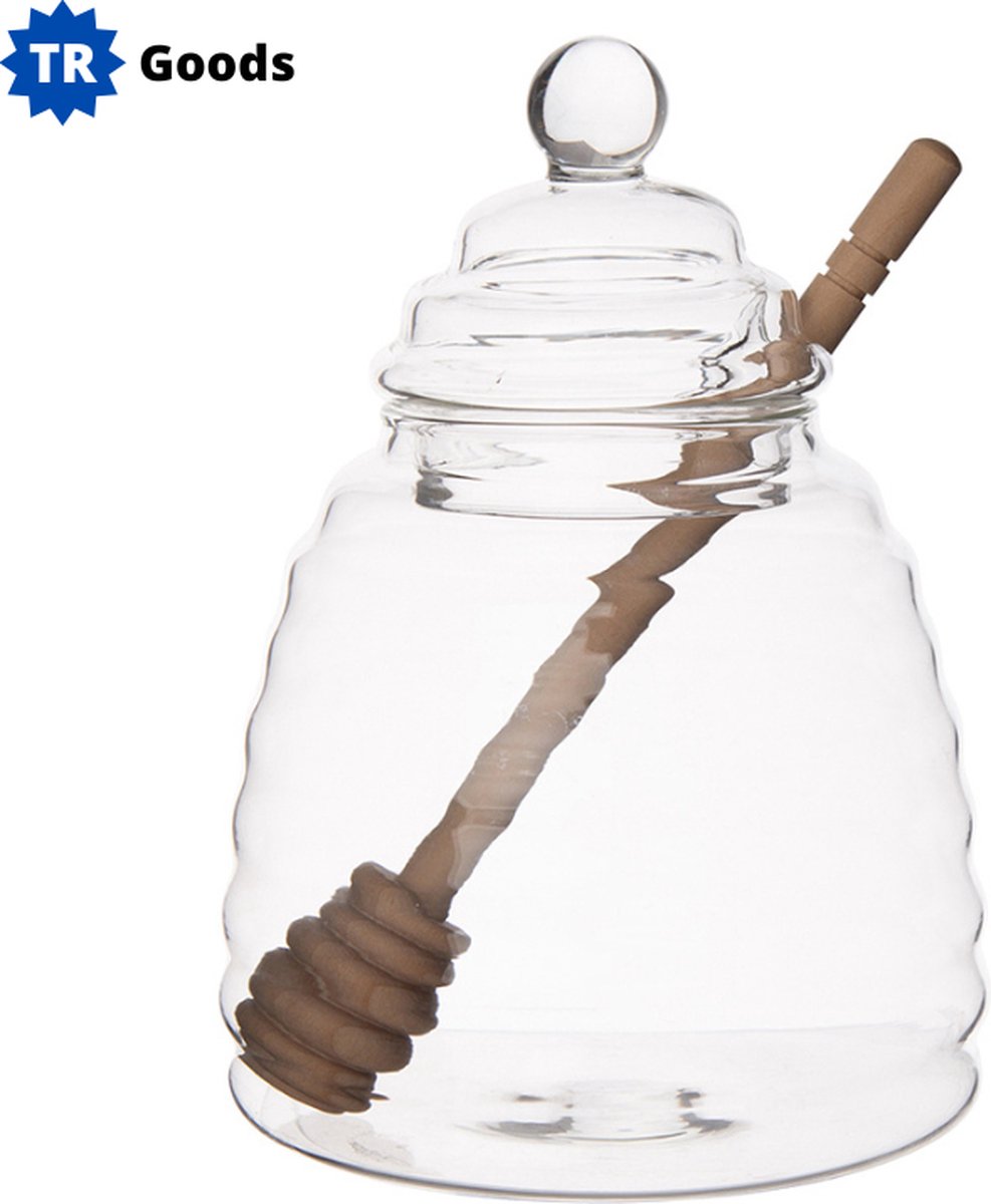 T.R. Goods - Honingpot met Lepel borosilicaatglas - 450ml - Voorraadpot honing - Glazen honingpot