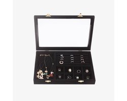 Sieradendoos Joya  | Velvet | Zwart |  3 Lades | Sieradenorganizer | Jewellery organizer | Jewelery organizer | Jewellery box | Jewelery box | Sieradenbox | Sieraden opbergen | Ringendisplay | Organizer | Beautybox |