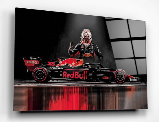 Max Verstappen Red Bull Formule 1 Luxe Glasschilderij - Inclusief Ophangsysteem - Formaat 50x70