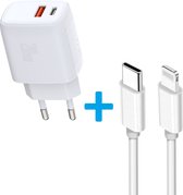Power Adapter 20W Thuislader met USB Quick Charge 3.0 en USB-C Poorten - Oplader Stekker Lader - Geschikt voor Apple iPhone 11 / 12 / 13 / 14 / Pro / Pro Max /XS/XR/X/iPad/AirPods