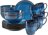 MÄSER Ossia, service de petit-déjeuner en céramique vintage pour 6 personnes, service de vaisselle 18 pièces avec assiettes à petit-déjeuner, tasses à café et bols à muesli, moderne et méditerranéen, bleu royal, grès
