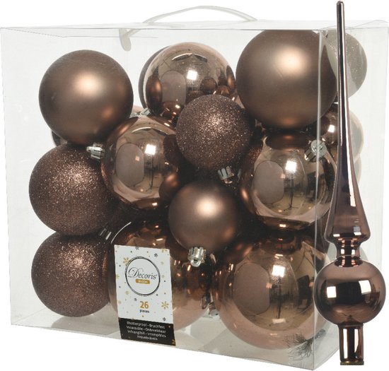 gastvrouw Symposium water Kunststof kerstballen met glazen piek - walnoot bruin - 27-delig | bol.com