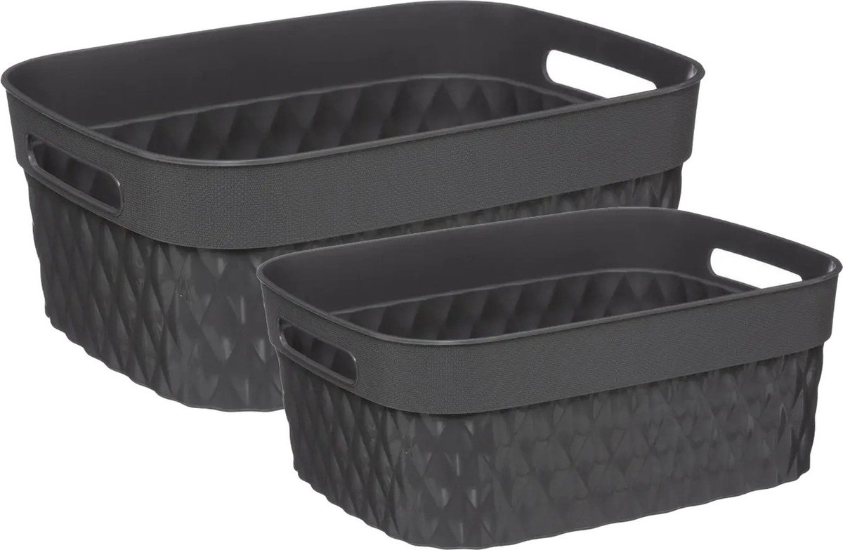 Opbergmanden/opbergboxen - 5L - 8,5L - grijs - kunststof - set van 2x