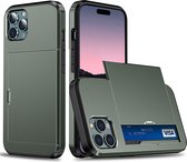 Mobiq - Hybrid Card iPhone 14 Pro Max Hoesje met Pashouder - groen