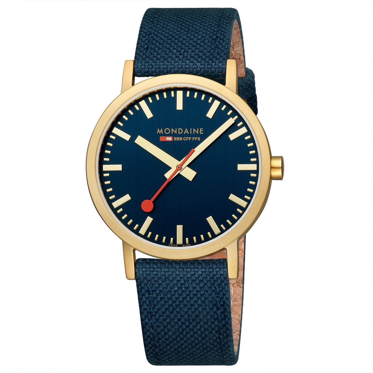 Mondaine M660.30360.40SBQ Horloge - Textiel - Blauw - 40mm