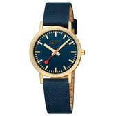 Mondaine M660.30314.40SBQ Horloge - Textiel - Blauw - 36mm