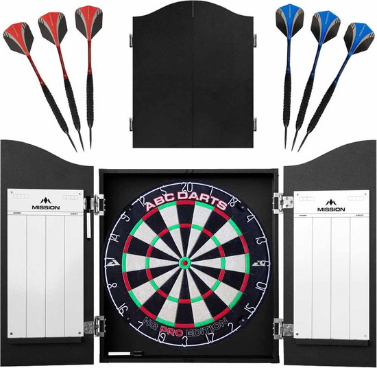 ABC Darts - Dartkabinet Met Dartbord en 2 Sets Dartpijlen - Zwart