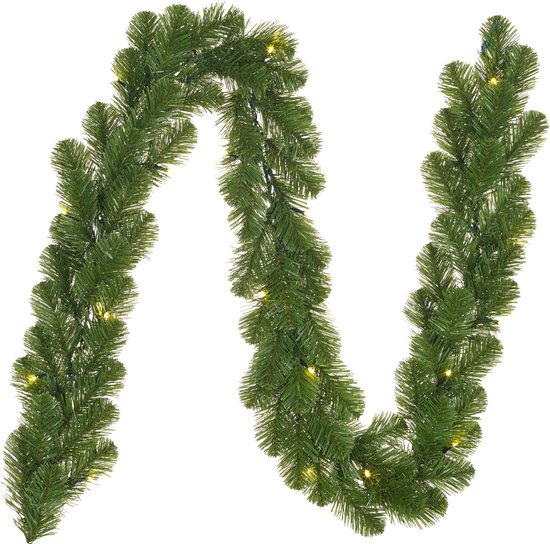 Dennenslinger groen met verlichting 20 x 270 cm - Kerstslingers / dennen takken slingers