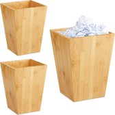 Relaxdays 3x poubelle bureau - bambou - poubelle 6 l - corbeille à papier ouverte - corbeille à papier