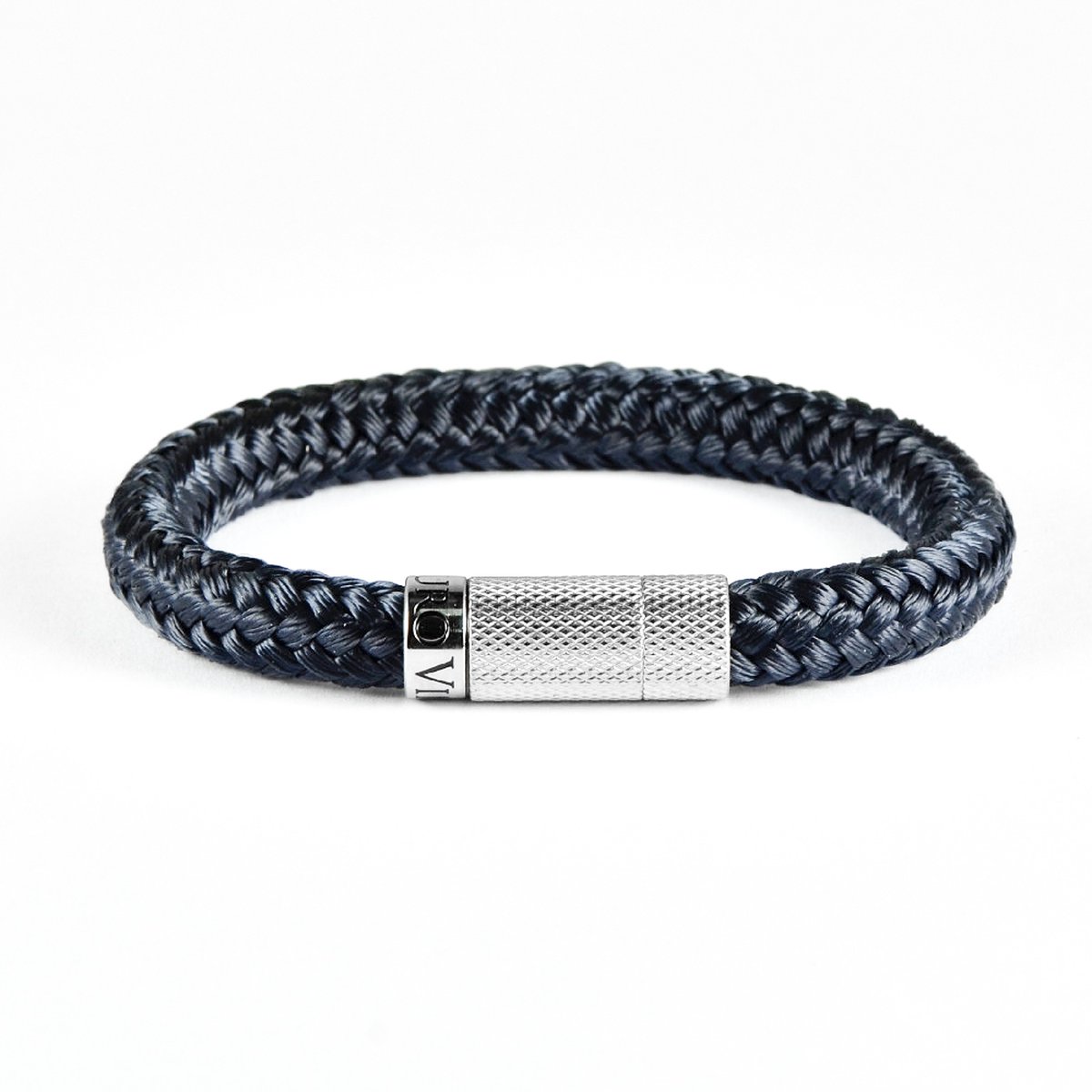 Heren armband donkerblauw touw - Scheepstouw armband blauw 8mm dik - 19,5cm - Stalen magnetische sluiting - Mauro Vinci Vicara Darkblue- met geschenkverpakking
