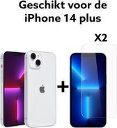 iphone 14 plus hoesje transparant siliconen achterkant + 2x screenprotector iphone 14 plus siliconen hoesje back cover doorzichtig + 2x tempered glas protectie