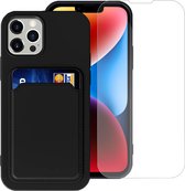Étui porte-cartes iPhone 14 Plus + protecteur d'écran iPhone 14 Plus - Couverture en Glas trempé - Housse portefeuille - Zwart