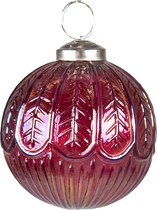 Clayre & Eef Kerstbal Ø 7 cm Rood Bruin Glas Metaal Kerstdecoratie
