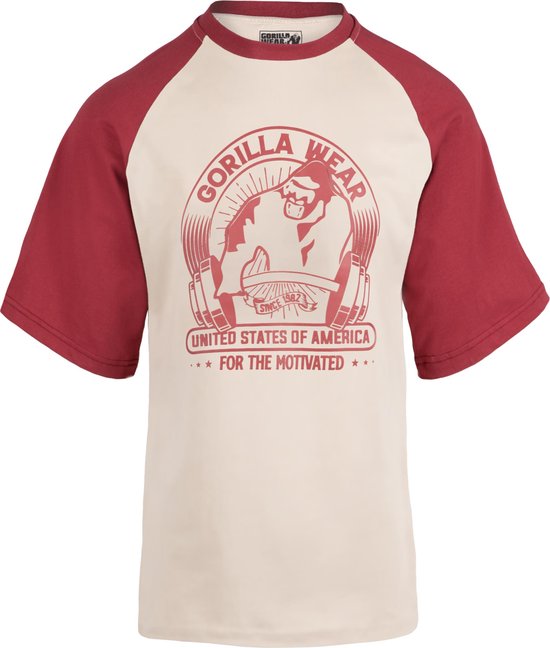 Gorilla Wear - T-shirt surdimensionné Logan - Beige/Rouge - 3XL
