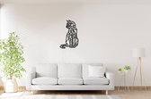 Geometrische Kat - Big - Wanddecoratie - Lasergesneden - Zwart - Geometrische dieren en vormen - Houten dieren - Muurdecoratie - Line art - Wall art