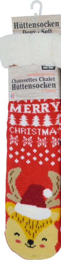 Chaussettes de Noël de maison unisexes Happy - Extra chaudes et douces - Antidérapantes - Huttensocken fantasy bambi - taille unique