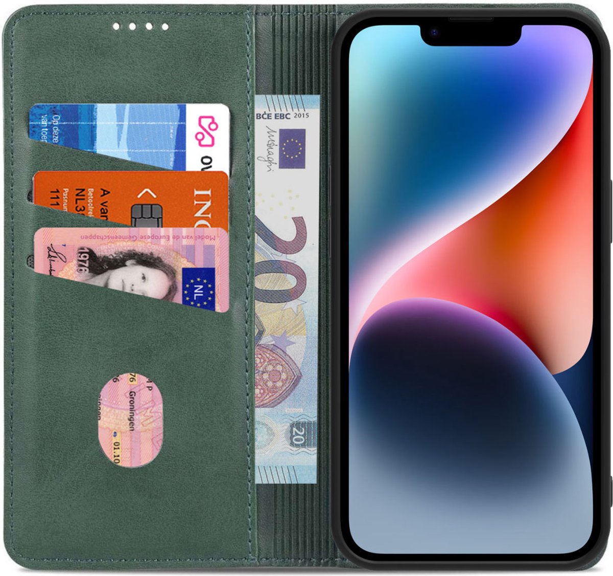 AZNS Apple iPhone 14 Hoesje Wallet Book Case Kunstleer Groen