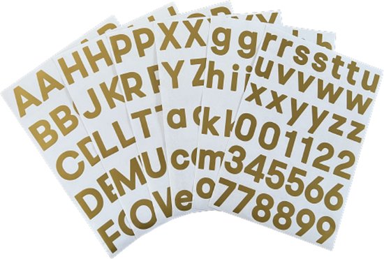 plakletters goud | alfabet stickers | met cijfers | hoogte 4 cm | bol.com