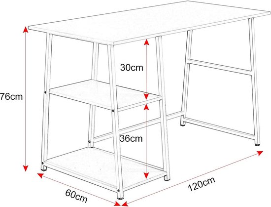 Schreibtisch TSG25gr Computertisch Bürotisch Arbeitstisch PC Laptop Tisch, mit 2 Ablagen, aus MDF und Stahl, 120x50x73cm(BxTxH