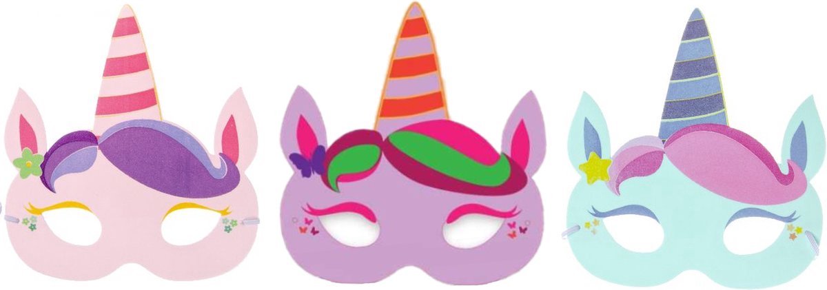 Eenhoorn Maskers | Unicorn | Lightfight Kinderfeestje | 3 stuks