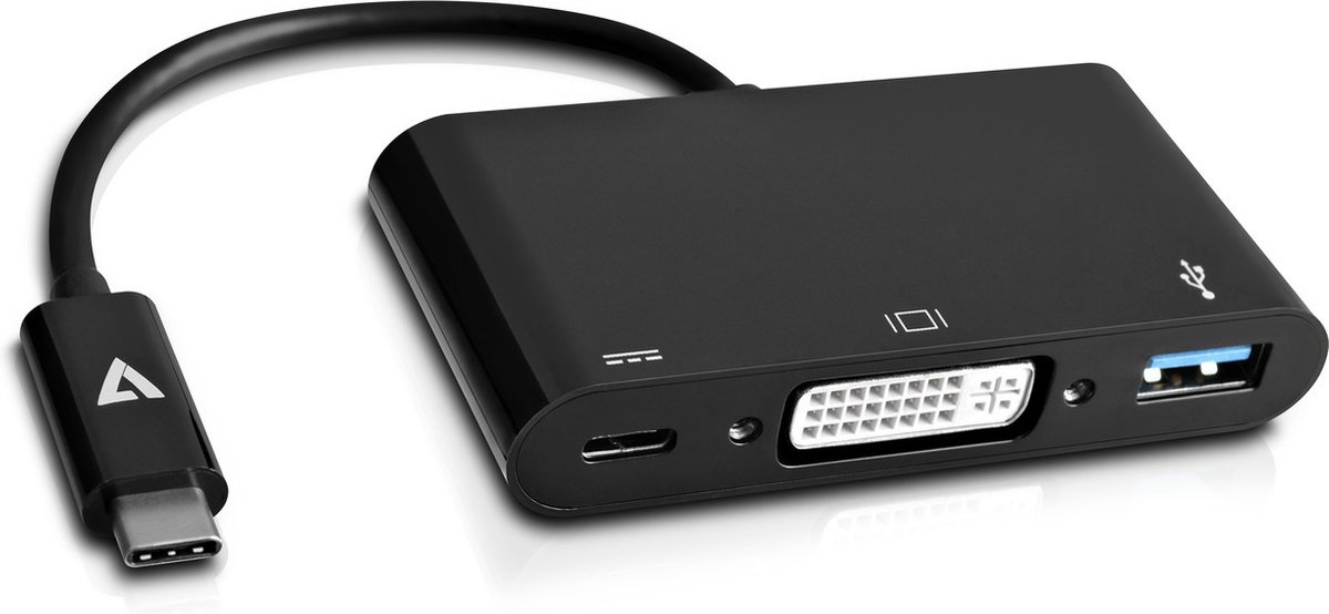V7 V7UCDVI-HUB-BLK-1E USB-C DVI-D / USB-A 3.0 / USB-C Zwart