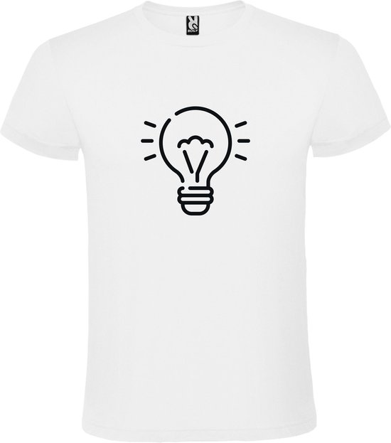 Wit T shirt met print van " Light bulb / gloeilamp " print Zwart size S