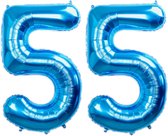 Folie Ballon Cijfer 55 Jaar Blauw Verjaardag Versiering Helium Cijfer Ballonnen Feest versiering Met Rietje - 86Cm