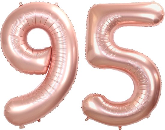 Folie Ballon Cijfer 95 Jaar Rose goud Verjaardag Versiering Helium Cijfer Ballonnen Feest versiering Met Rietje - 86Cm