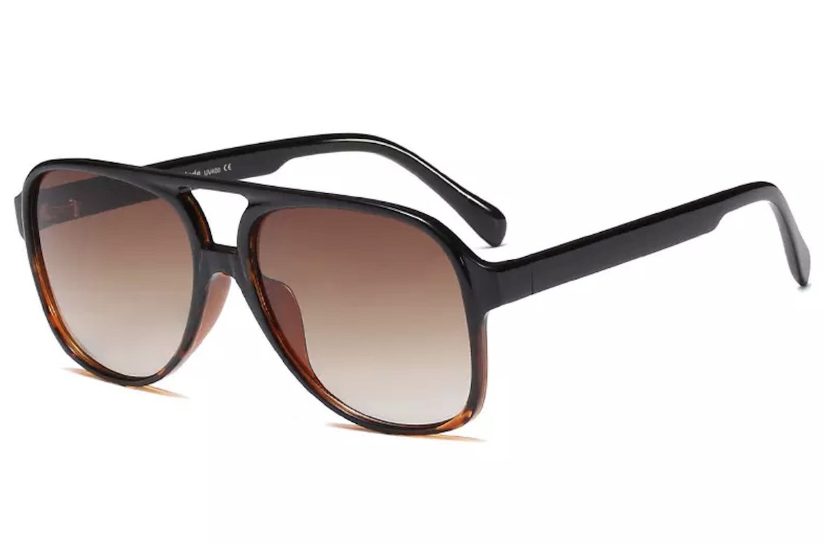 ASTRADAVI Zonnebril - Classic Vintage Sunglasses UV400 - Zwart Luipaard Frame & Bruin Lenzen