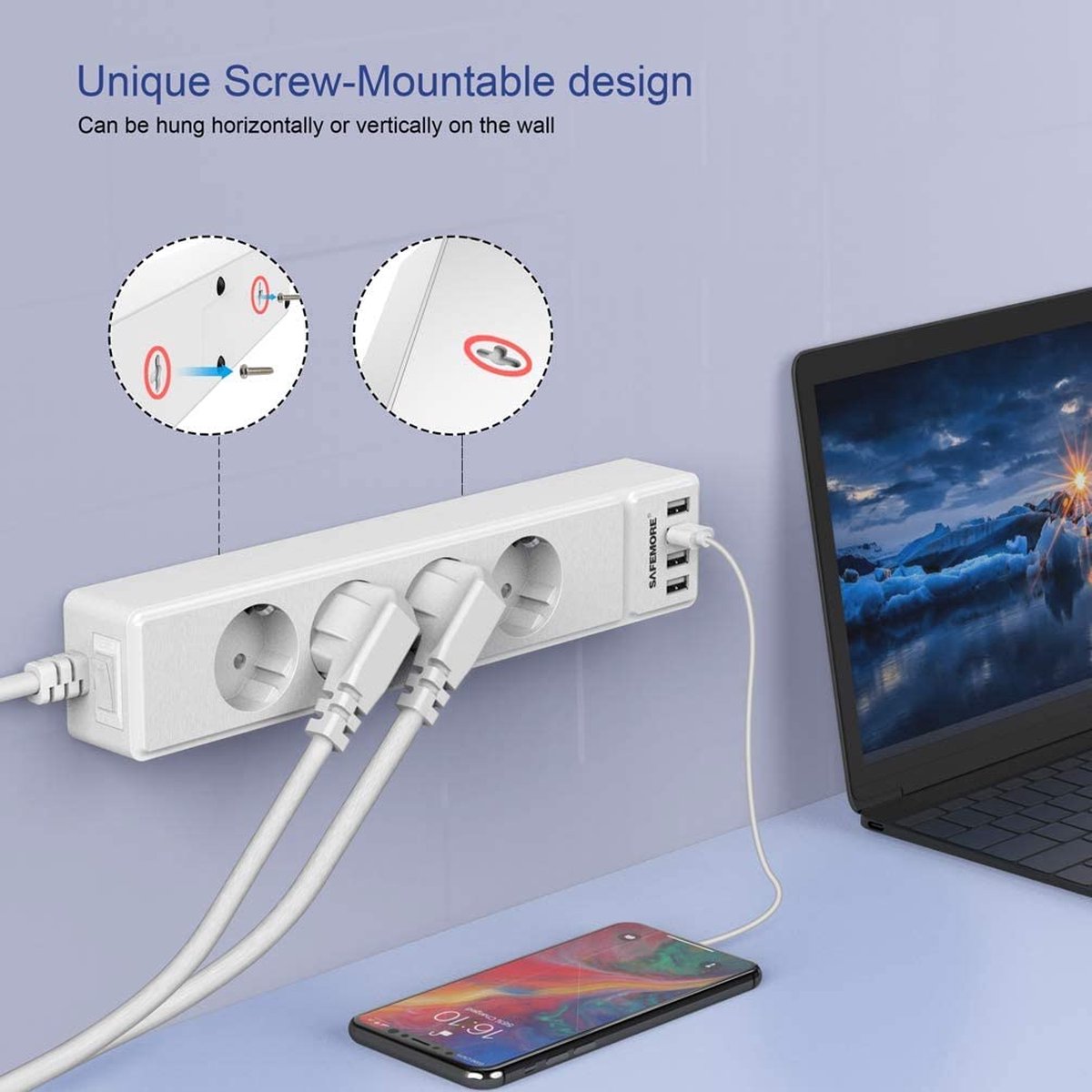 TROTEC Bloc multiprise PVH3 avec 2 prises de charge USB